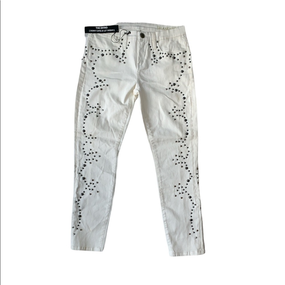 Blank NYC White Cropped Jeans with Black Stud Accents